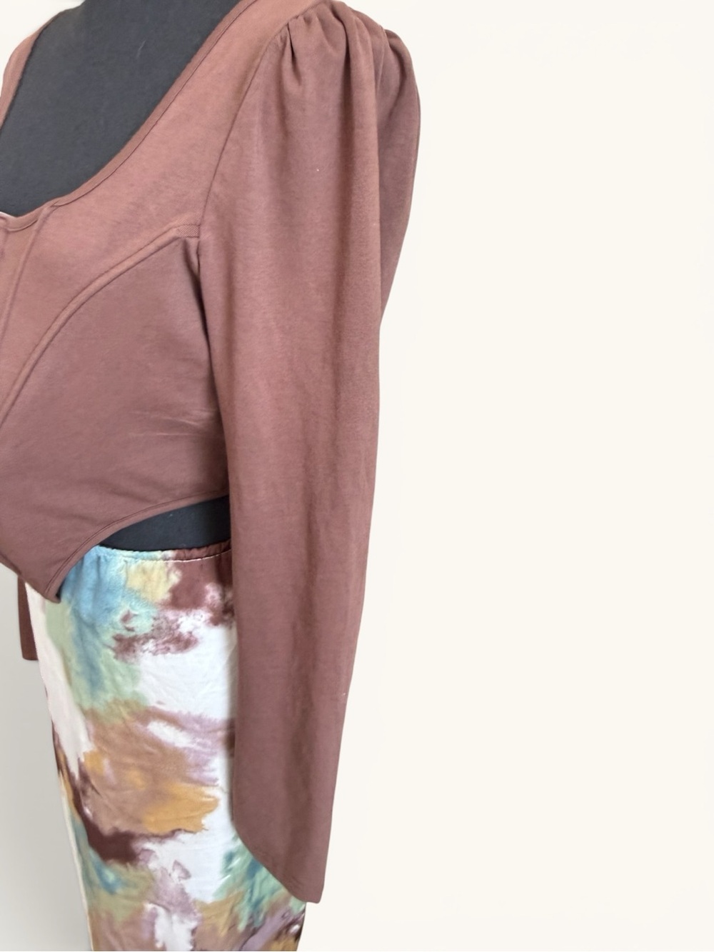 PrettyLittleThing Mauve-Brown Long Sleeve Corset Hook-Front Bodysuit - Picture 4 of 5